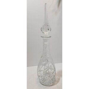 Vtg Clear Crystal Decanter Starburst Pattern on Bottom Unique Tear Stopper
